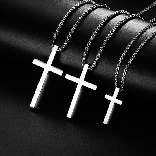 Stainless Steel Cross Necklace, Cross Pendant, Simple Jewelry, Silver Cross For Women and Men. Anti-Tarnish, Waterproof.